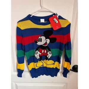 Disney 100 Mickey Mouse Striped Sweater Small Blue Red Yellow Green Cotton Blend